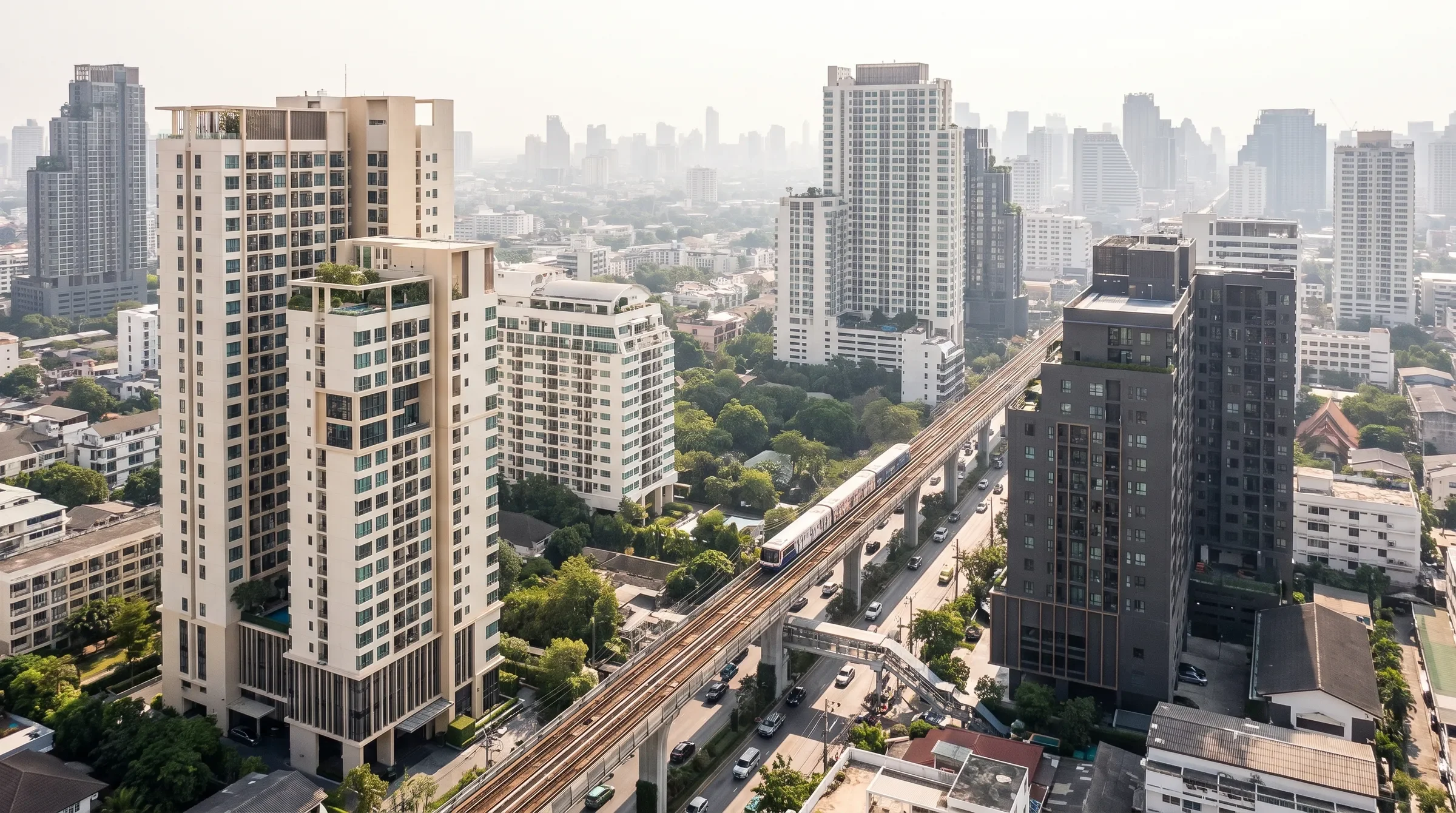 Sukhumvit condo towers and the BTS Skytrain in Bangkok, the DreamAxis service area